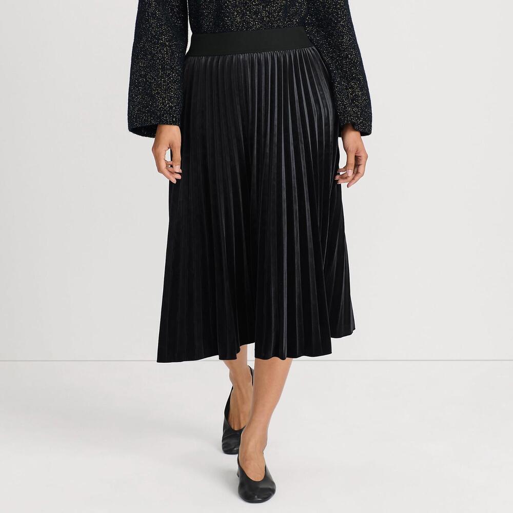 Lands'‎ End Women's Black Accordion Pleated Velour A Line Skirt S Small 6-8